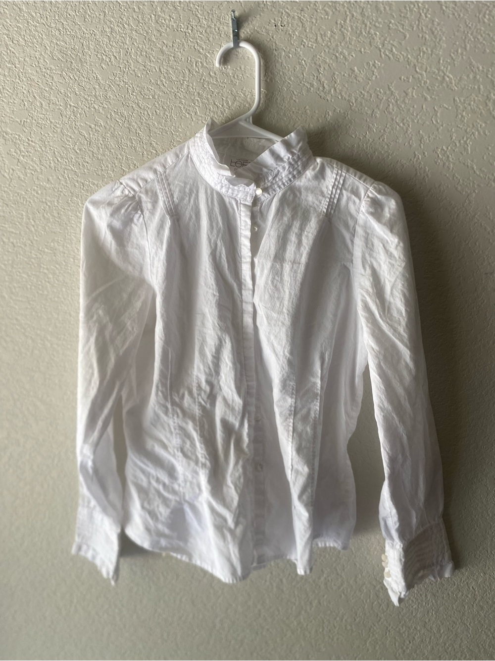 White Loft petites Ruffled High Collar Button-Up Prairie Blouse Victorian